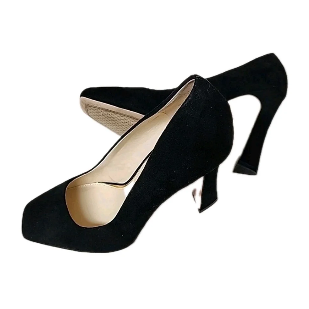 Jessica Simpson Mayrie US 8.5M Faux Suede Black Block Heel Square Toe Heels - Picture 4 of 12